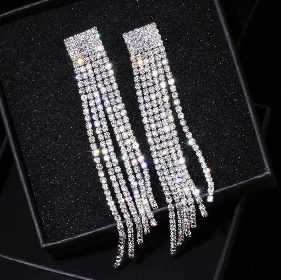 "Celia" - Crystal Bridal Fringe Earrings