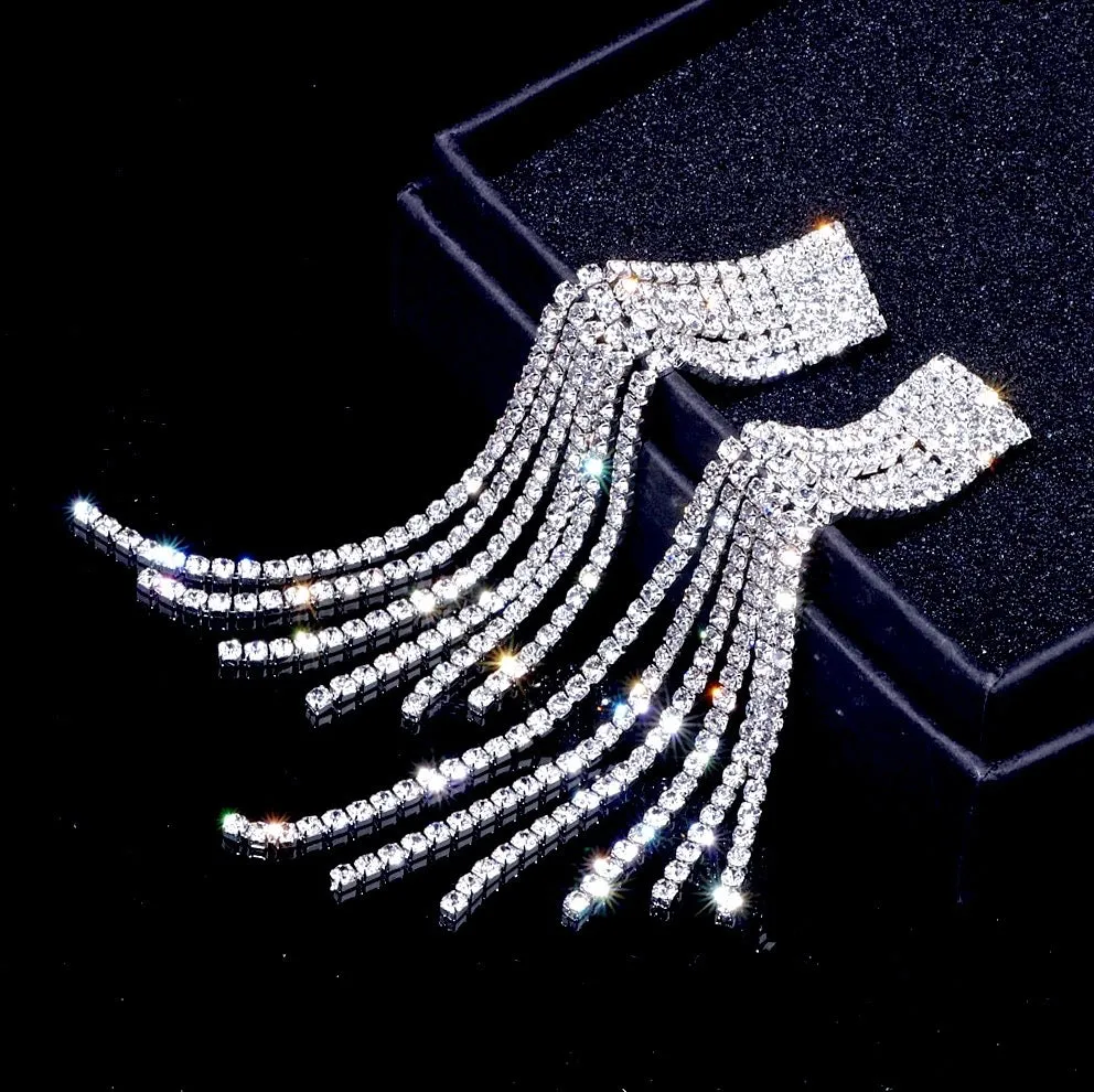 "Celia" - Crystal Bridal Fringe Earrings