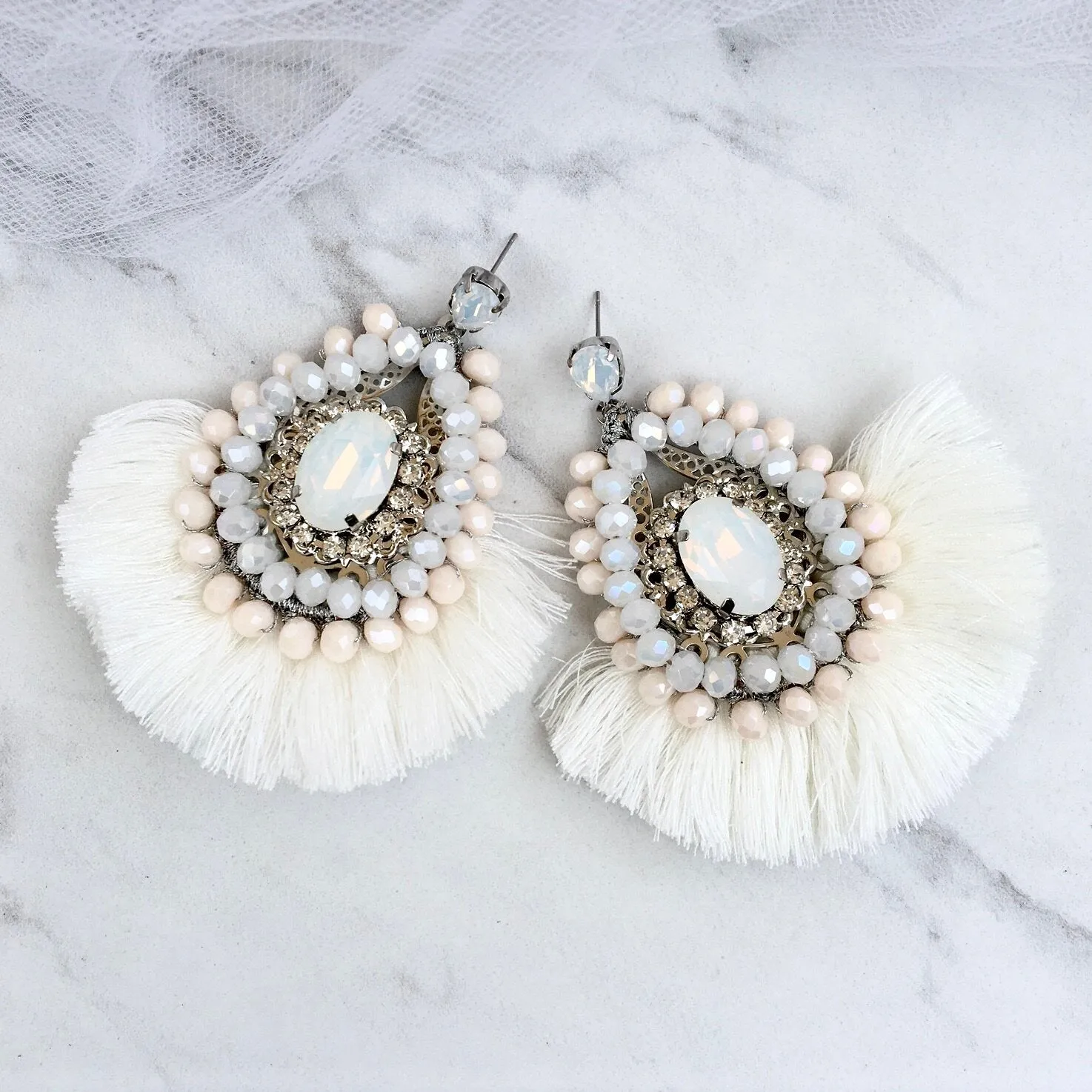 "Justyna" - Opal Bridal Tassel Earrings