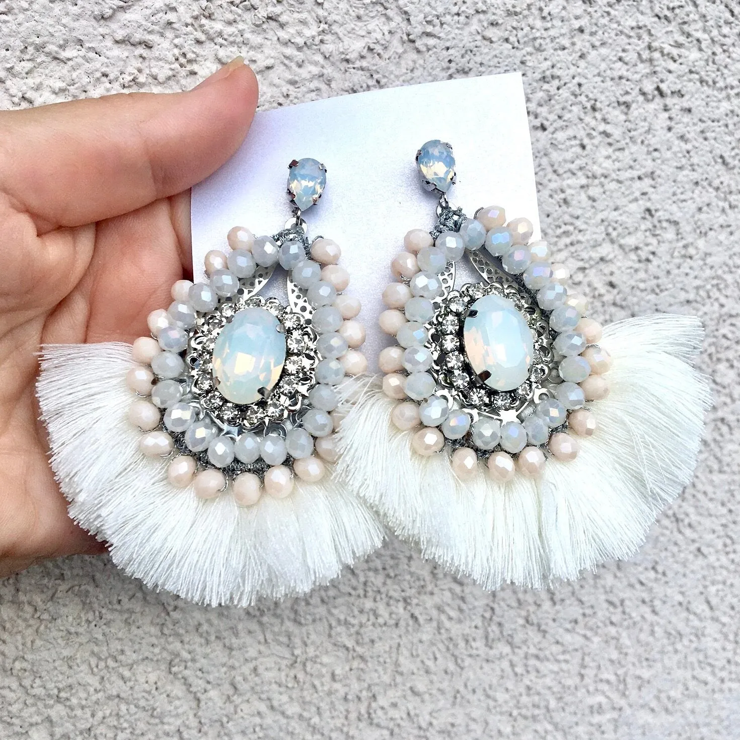 "Justyna" - Opal Bridal Tassel Earrings