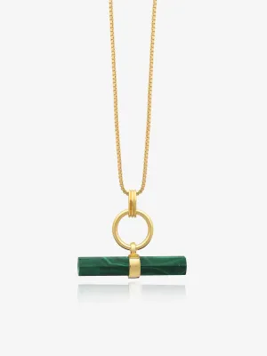 Rachel Jackson Mini Malachite T-Bar Necklace- Gold