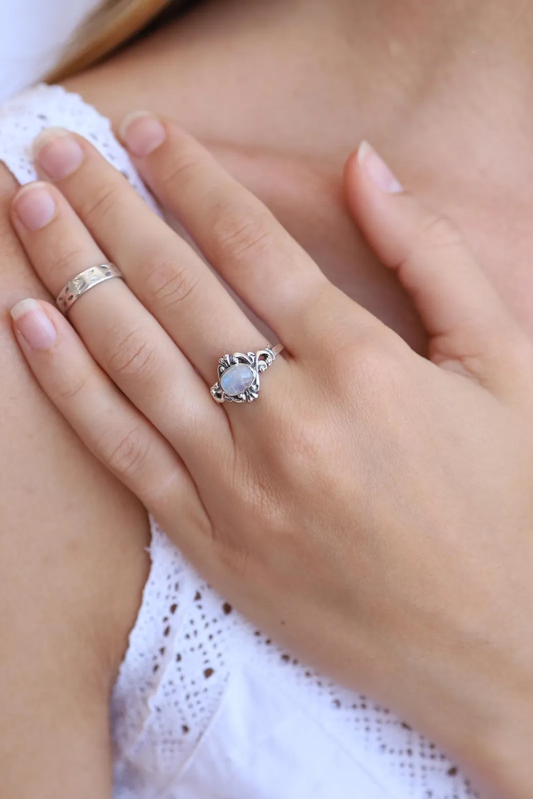 Rainbow Moonstone Grand Ring