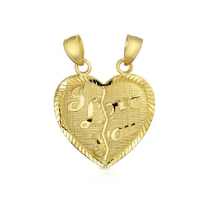 Real 14K Gold 'I Love You' Heart Puzzle Pendant Necklace Set No Chain