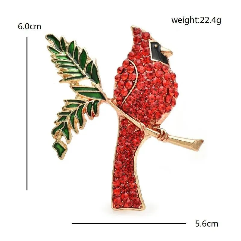 Red Bird Rhinestone Brooch