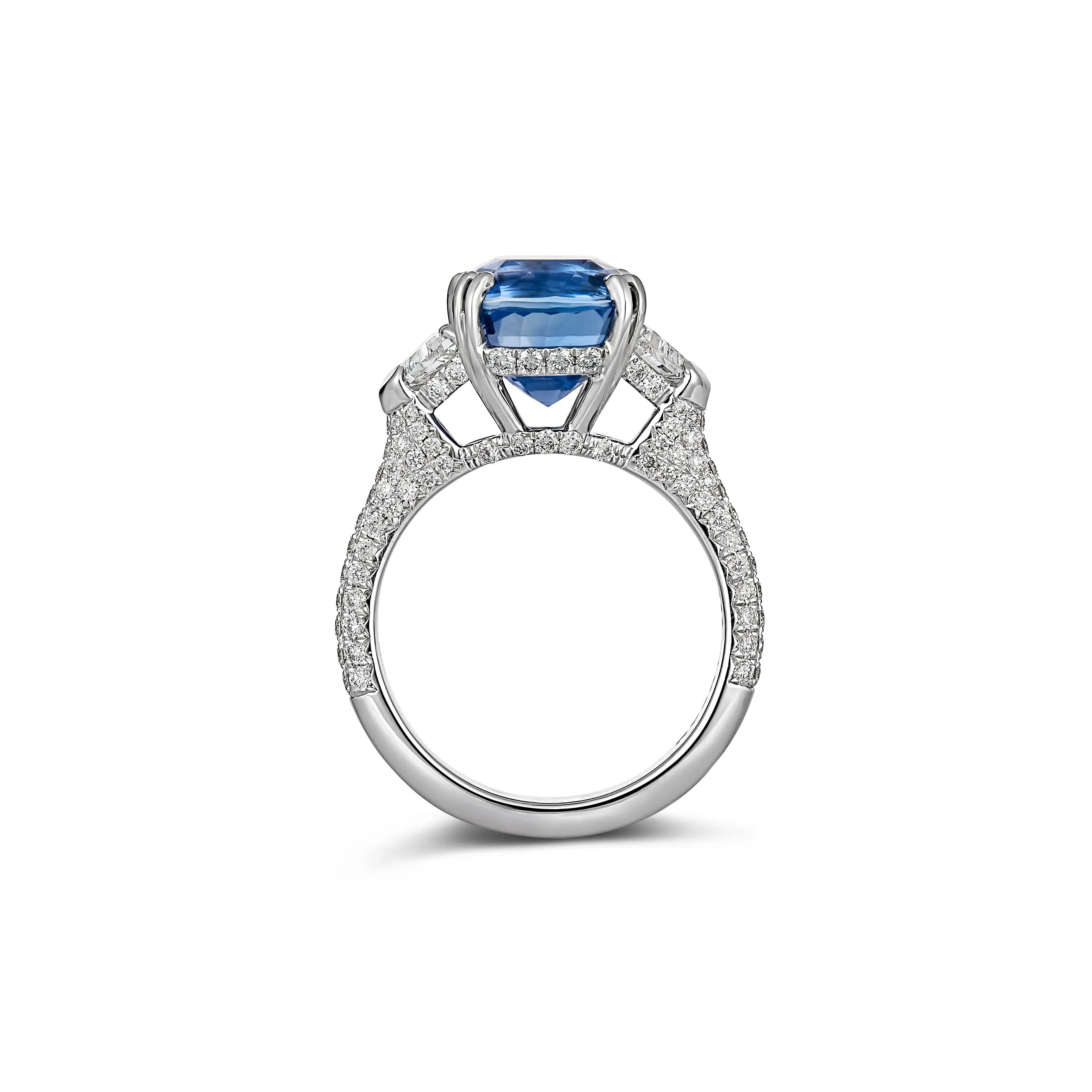 Regal Collection® Cushion Cut Sapphire and Diamond Three Stone Ring | White Gold