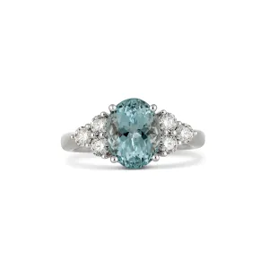 Regal Collection® Oval Cut Aquamarine Three Stone Diamond Ring | White Gold