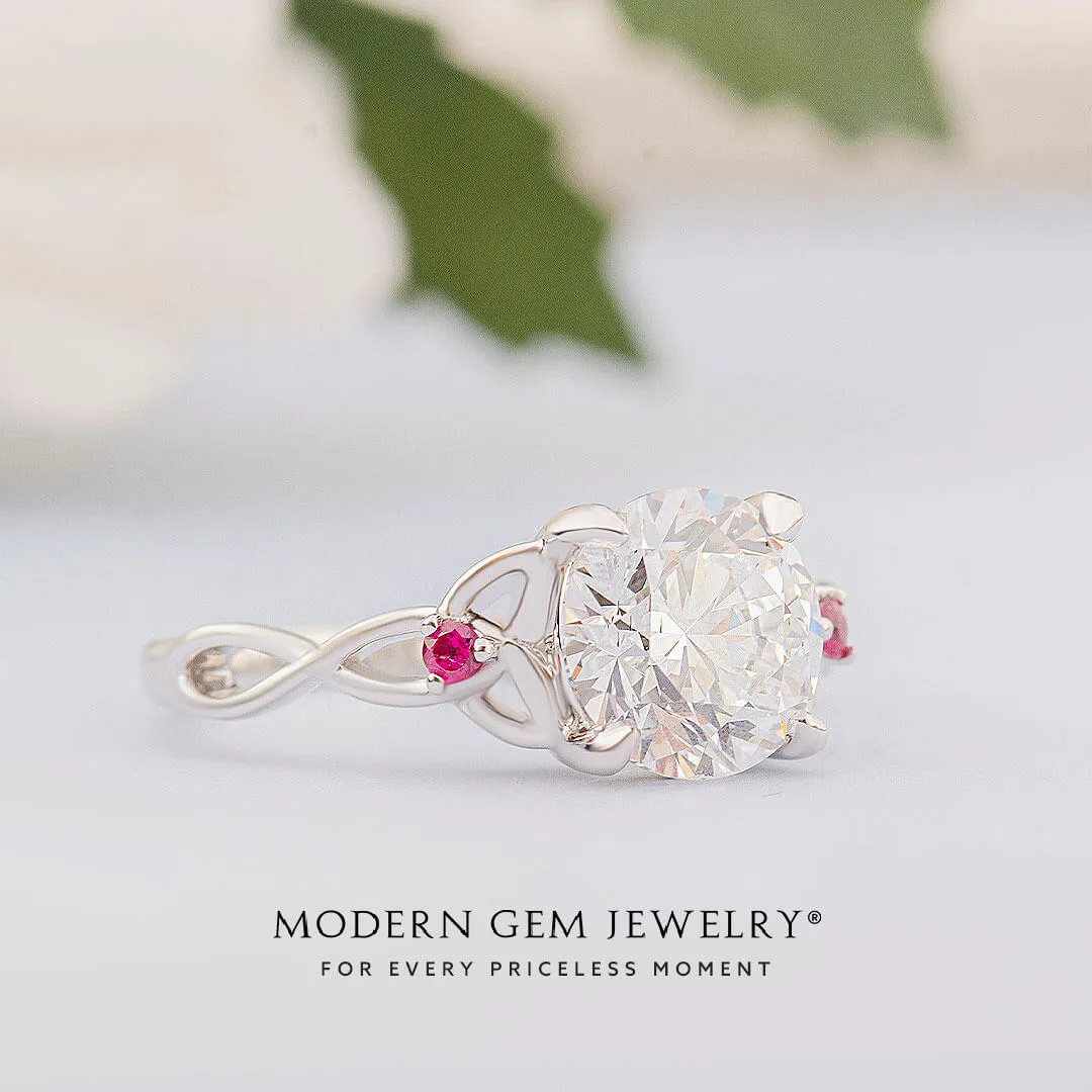 Regina • Celtic Knot-Inspired Diamond and Ruby Ring