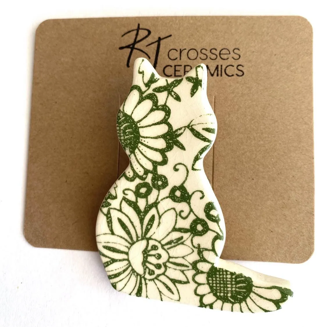 RJ Crosses Ceramic Brooch - Multi Coloured Cats