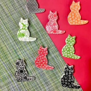 RJ Crosses Ceramic Brooch - Multi Coloured Cats