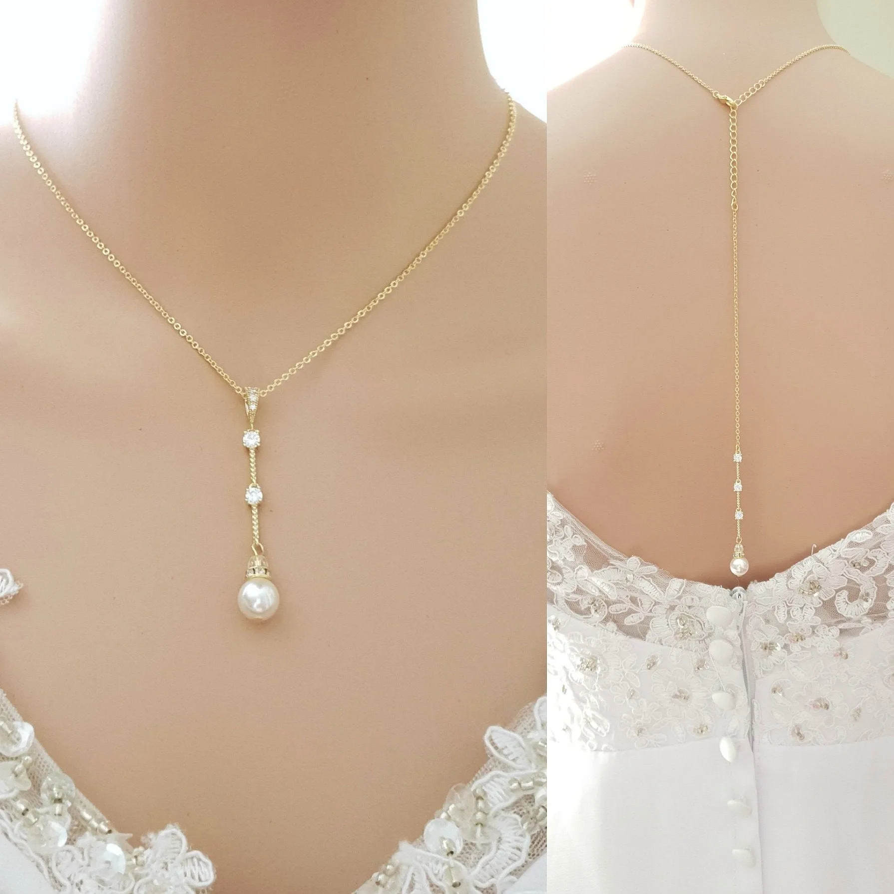 Rose Gold Backdrop Wedding Necklace-Ginger