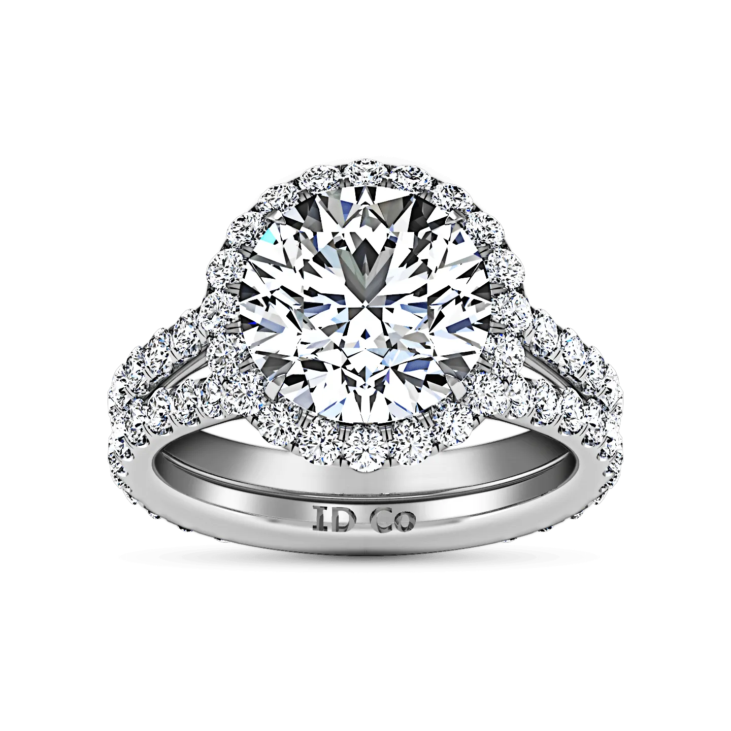 Round Diamond Halo  Engagement Ring Emotion 14K White Gold