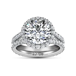 Round Diamond Halo  Engagement Ring Emotion 14K White Gold