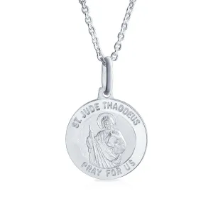 Saint Jude Thaddeus Pendant Necklace - Sterling Silver Religious Medal for Men