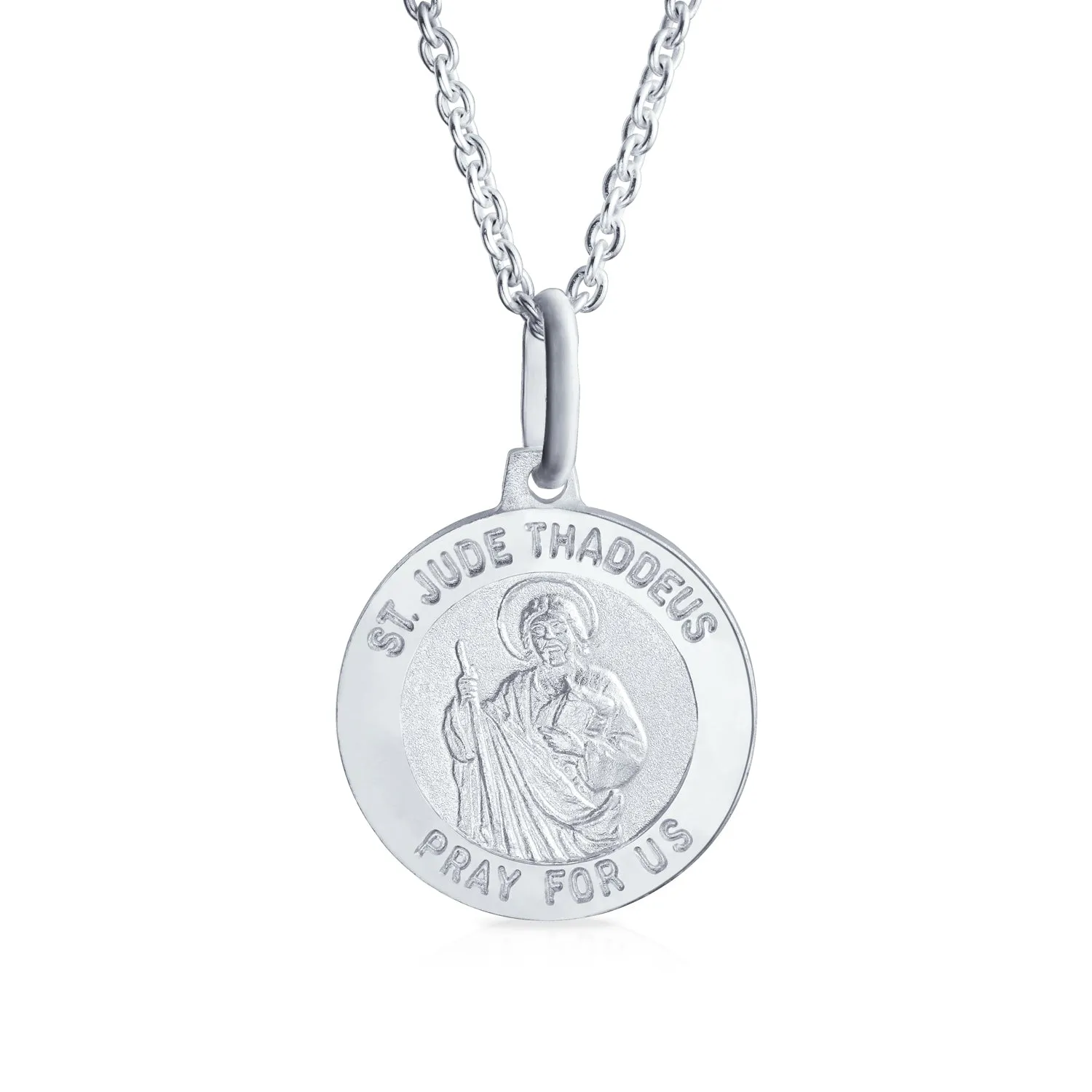 Saint Jude Thaddeus Pendant Necklace - Sterling Silver Religious Medal for Men