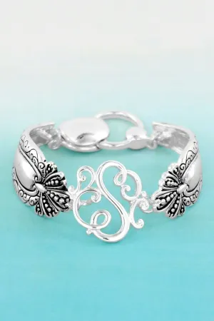 SALE! Silvertone 'S' Flourish Initial Spoon Bracelet