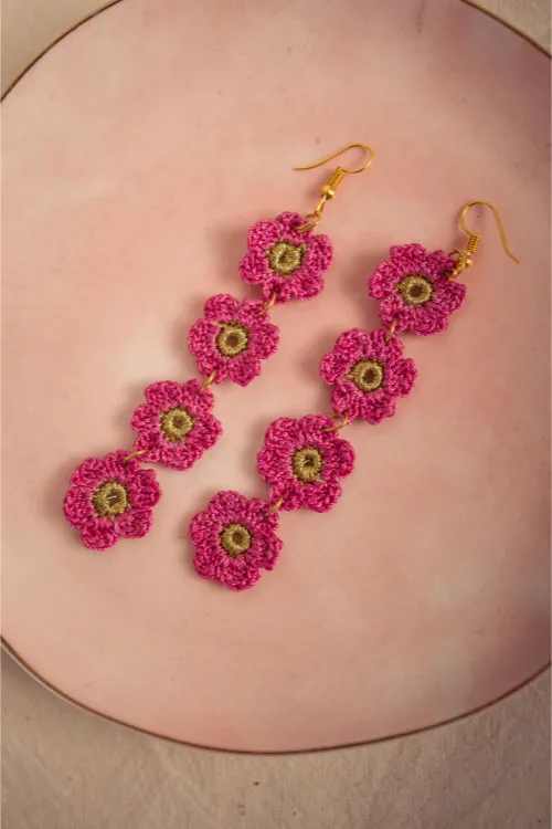 Samoolam Pink Daisies Danglers