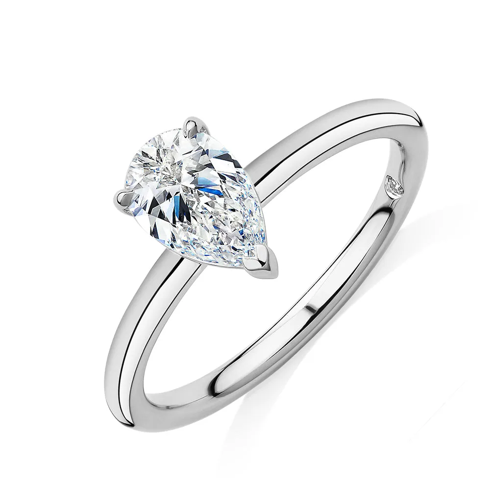 Signature Simulant Diamond 1.00 carat* pear solitaire engagement ring in 14 carat white gold