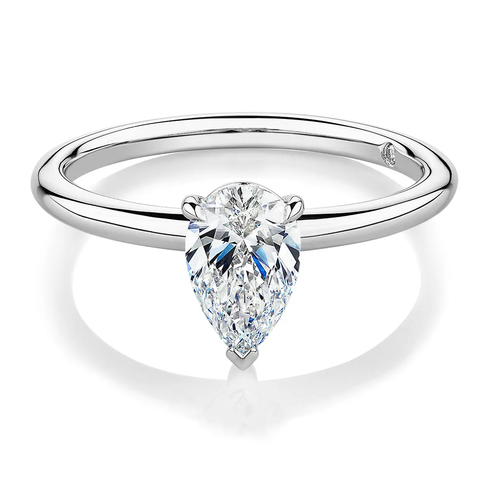 Signature Simulant Diamond 1.00 carat* pear solitaire engagement ring in 14 carat white gold