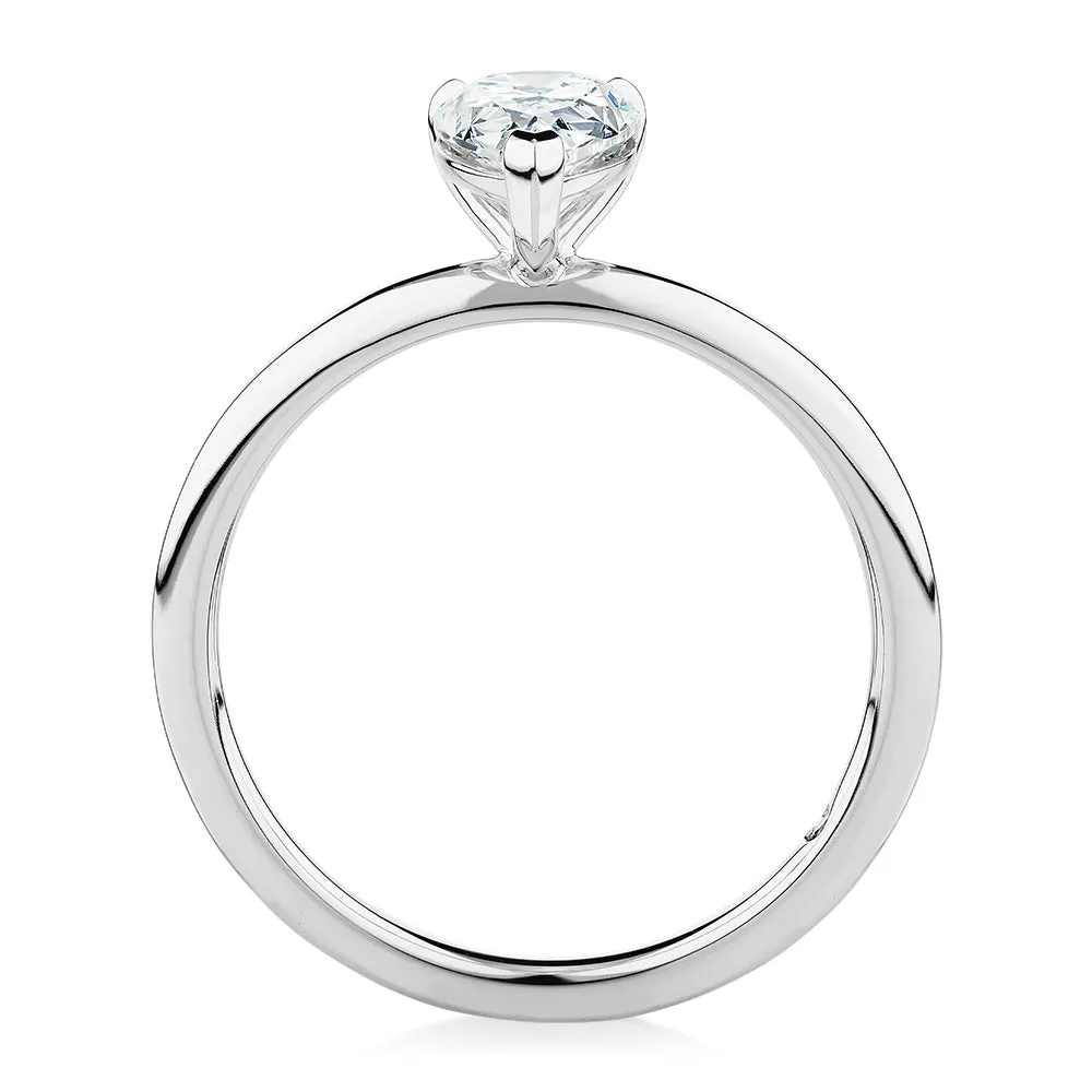 Signature Simulant Diamond 1.00 carat* pear solitaire engagement ring in 14 carat white gold