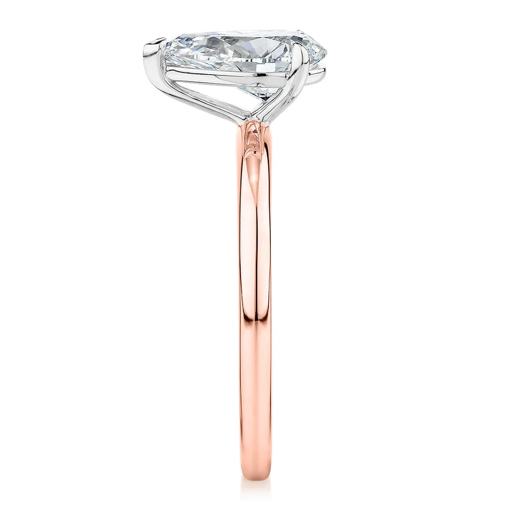 Signature Simulant Diamond 1.50 carat* pear solitaire engagement ring in 14 carat rose and white gold