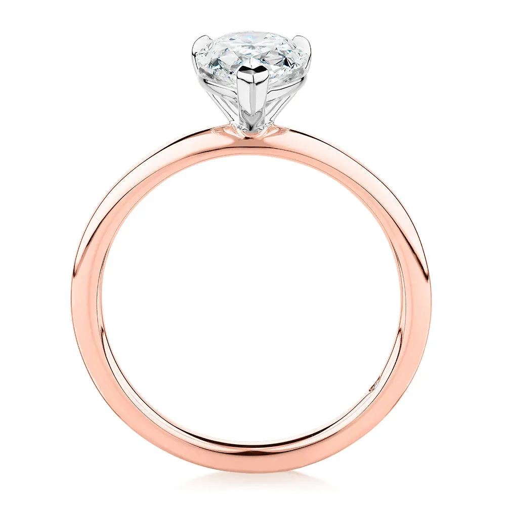 Signature Simulant Diamond 1.50 carat* pear solitaire engagement ring in 14 carat rose and white gold