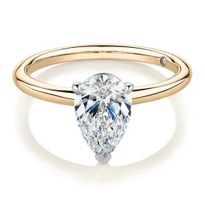 Signature Simulant Diamond 1.50 carat* pear solitaire engagement ring in 14 carat yellow and white gold