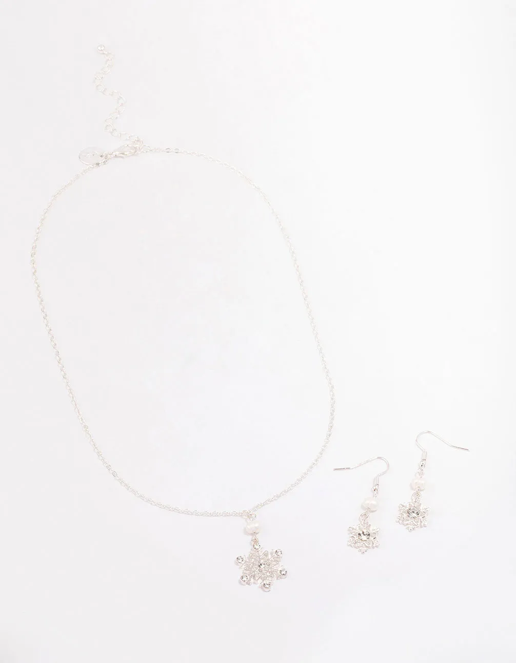 Silver Diamante & Pearl Snowflake Jewellery Set