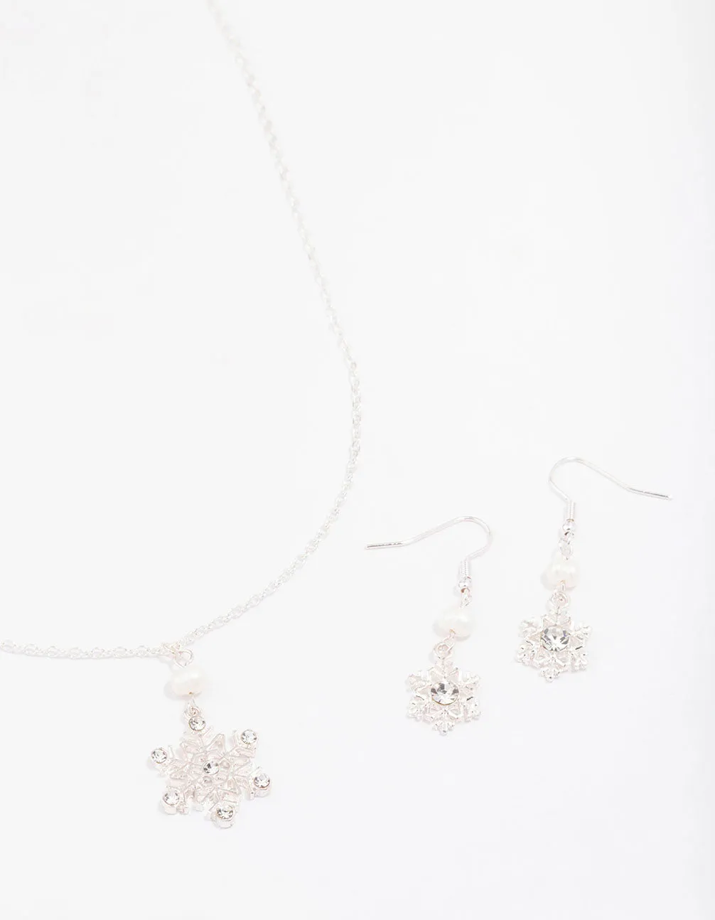 Silver Diamante & Pearl Snowflake Jewellery Set