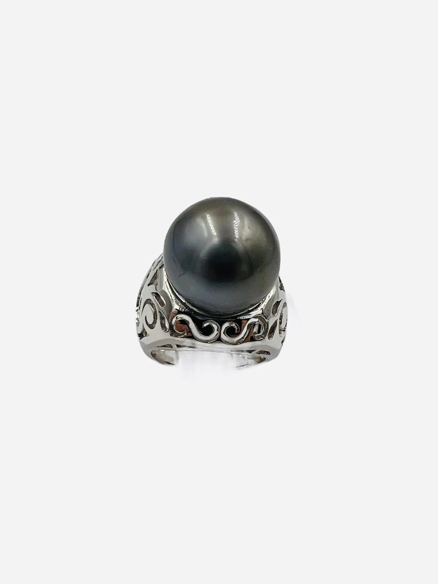 Silver Grey 15.75mm Tahitian Pearl White Gold Ring