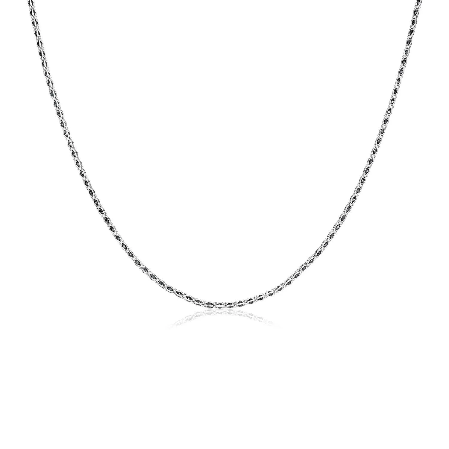 Size: 18'' - Sterling Silver 18 inch Necklace with Black Cubic Zirconias