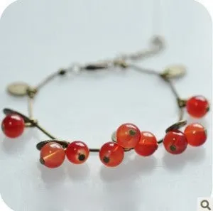 Sl027 European And American Fashion Retro Red Sweet Cherry Beautiful Charm Bracelet For Women Jewelry