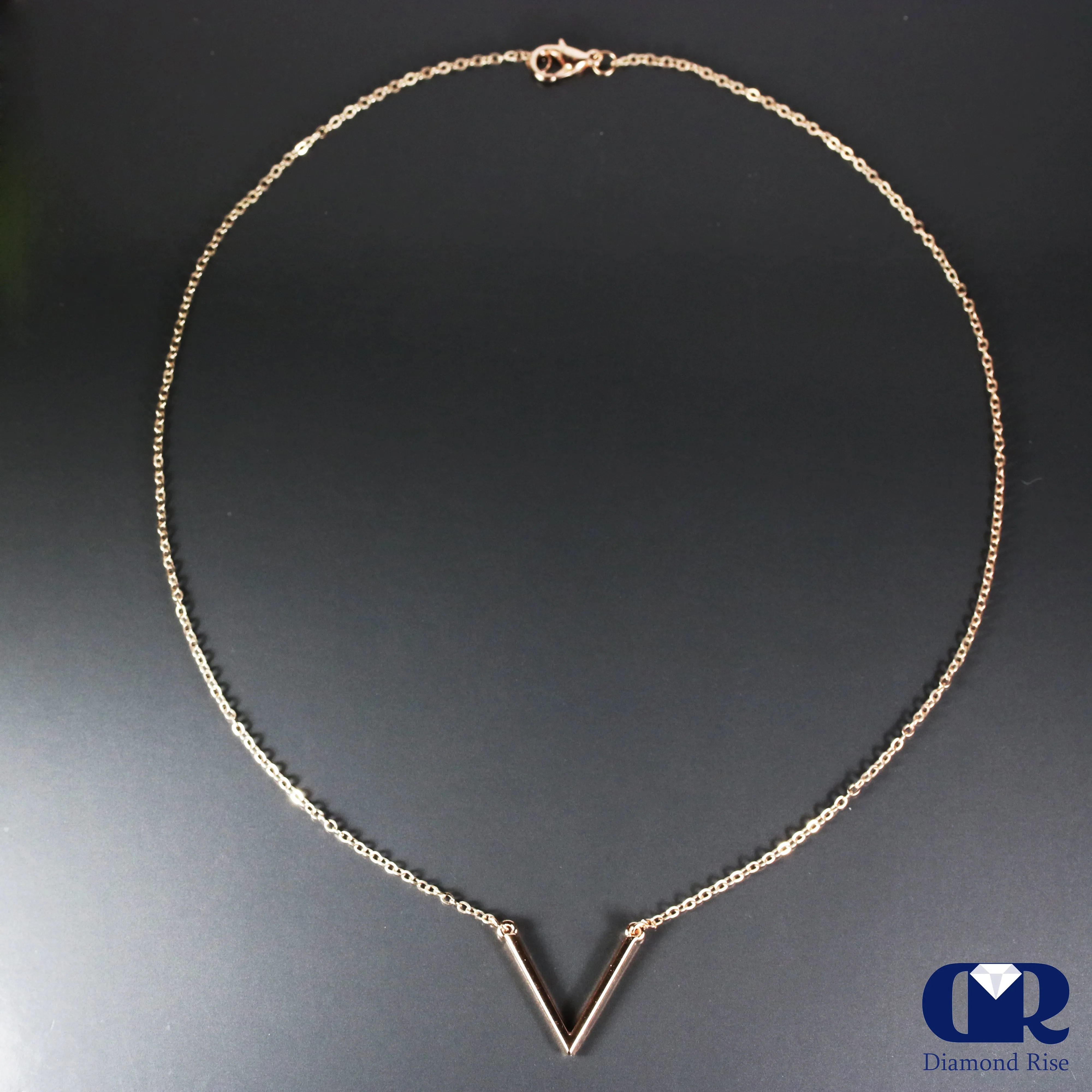 Solid 14K Gold V Shape Necklace 16"