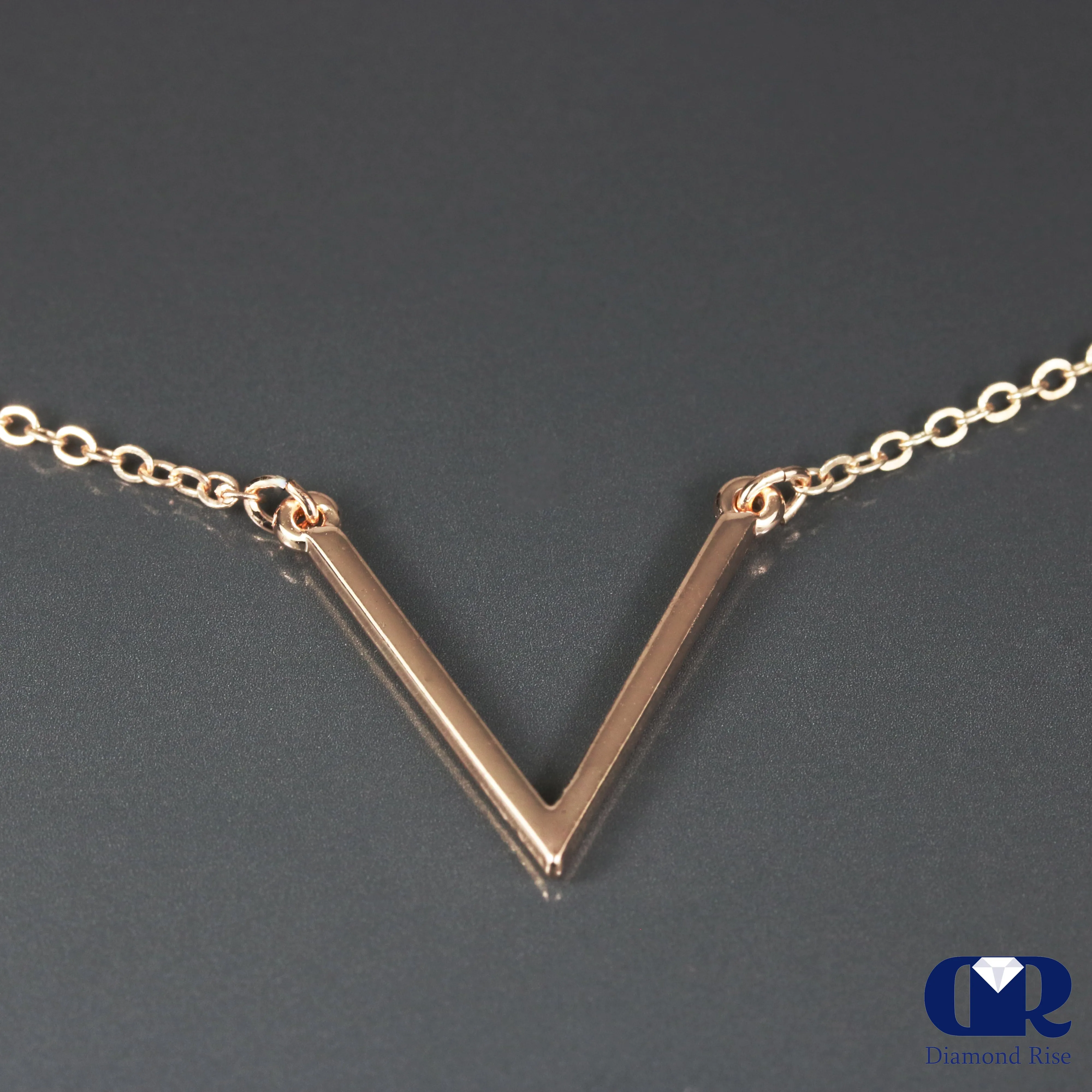 Solid 14K Gold V Shape Necklace 16"