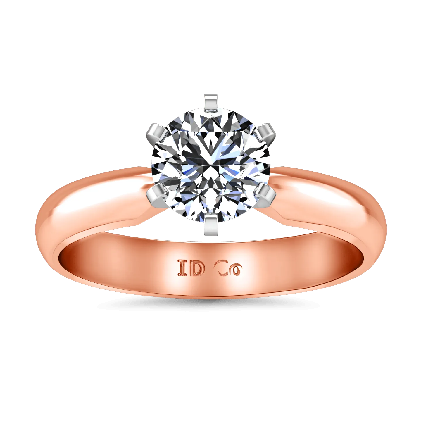 Solitaire Diamond Engagement Ring Wide Classic 6 Prong 14K Rose Gold