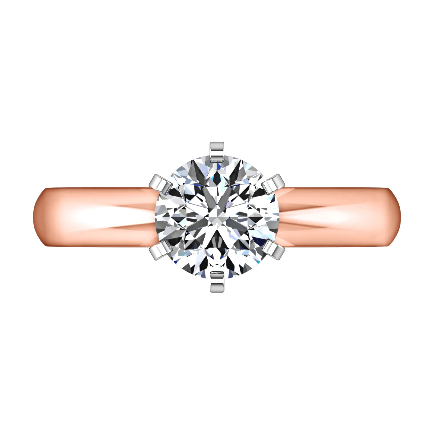 Solitaire Diamond Engagement Ring Wide Classic 6 Prong 14K Rose Gold