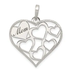 Sterling Silver Mom with Cut Out Hearts Pendant