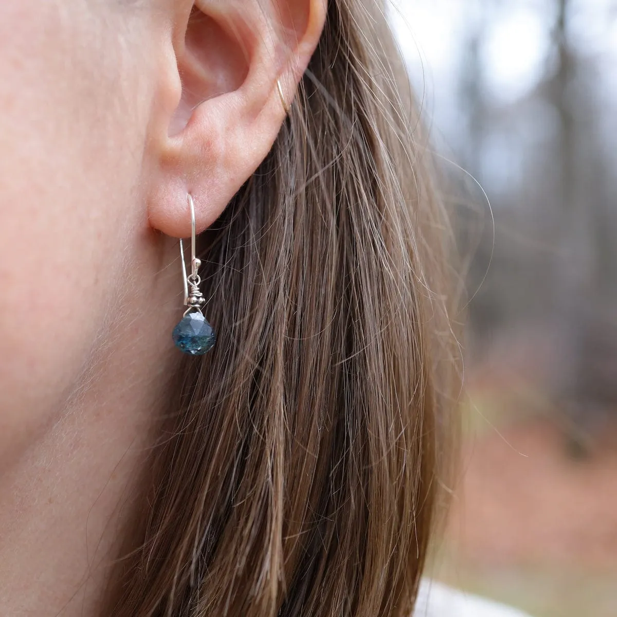 Sterling Silver Tiny  Indigo Kyantite Drop Earrings