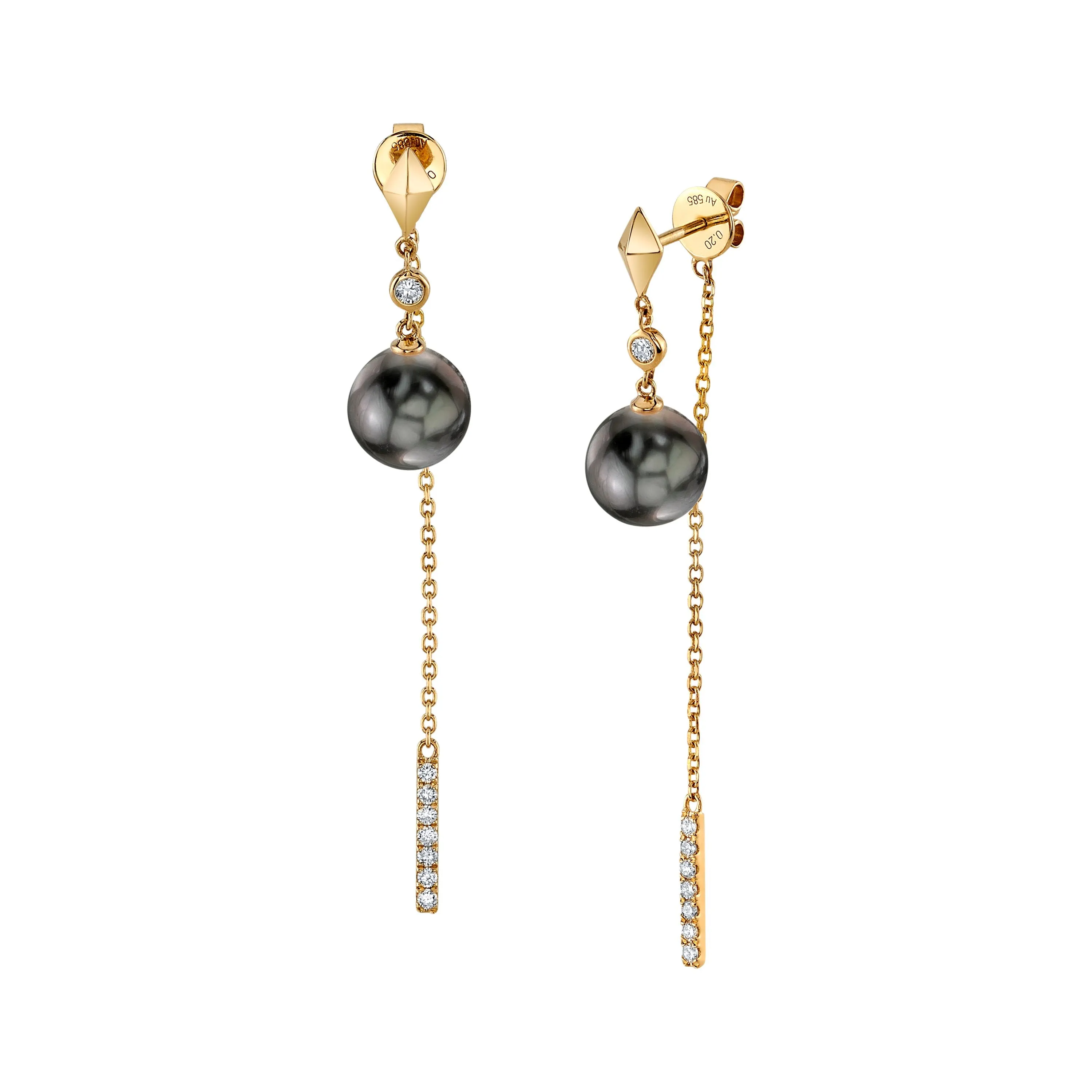 Tahitian South Sea Pearl & Diamond Celebrity Dangle Earrings