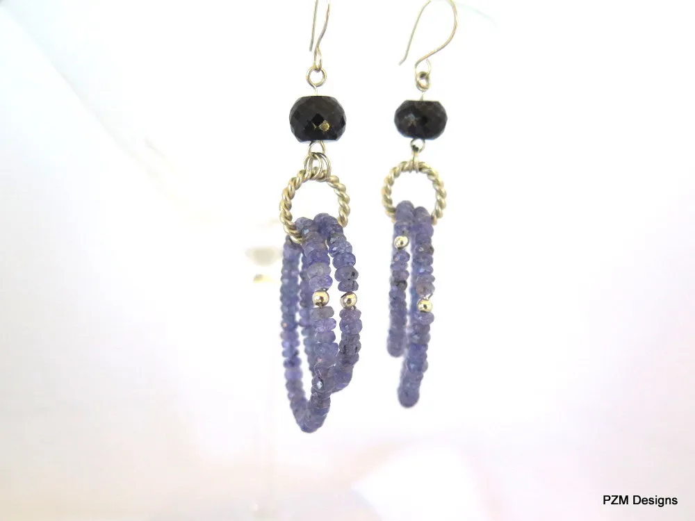 Tanzanite and sapphire hoop earrings set in solid silver