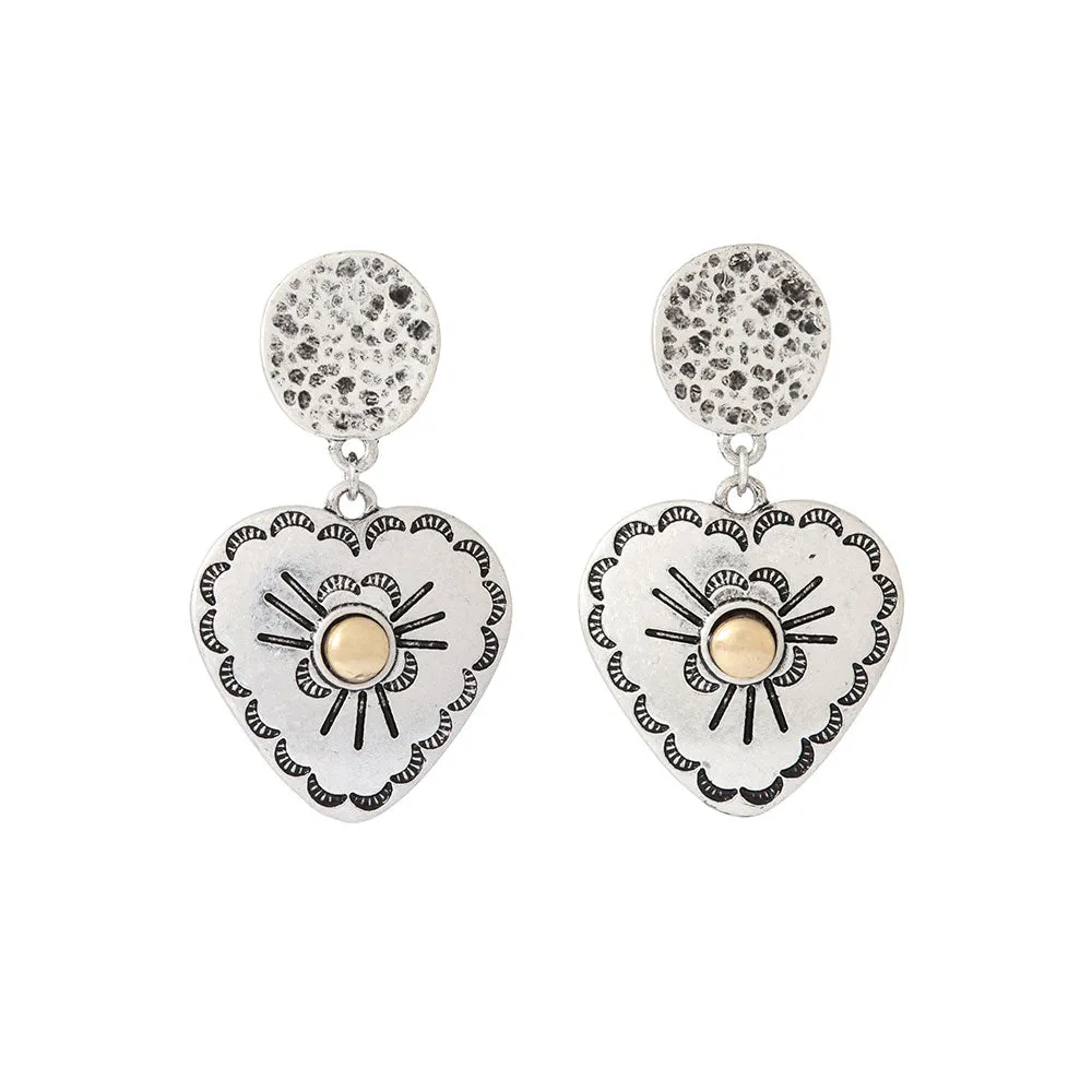 Textured Heart Drop Earrings