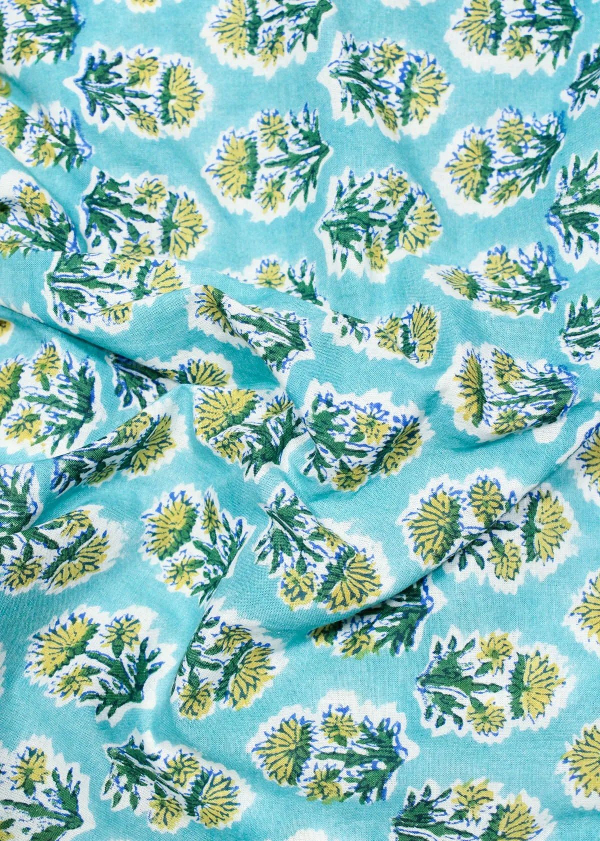 The Call for Dahlia Cyan Cotton Hand Block Printed Fabric