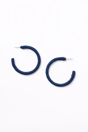 Thin Large Woven Hoops in Navy