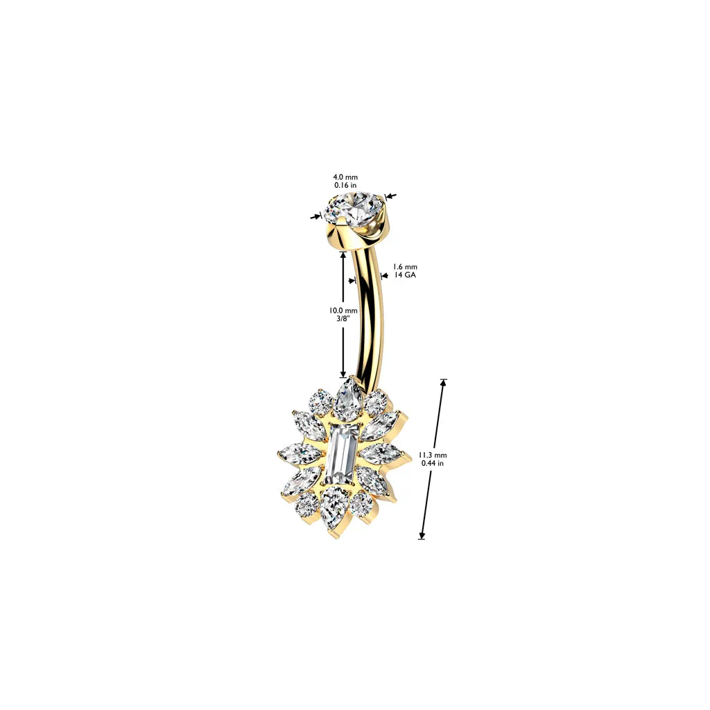 Titanium Regal Cluster Belly Ring with Internal Threading