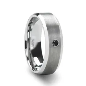 Tungsten Wedding Band with Black Diamond Setting Brushed Center 6mm & 8mm