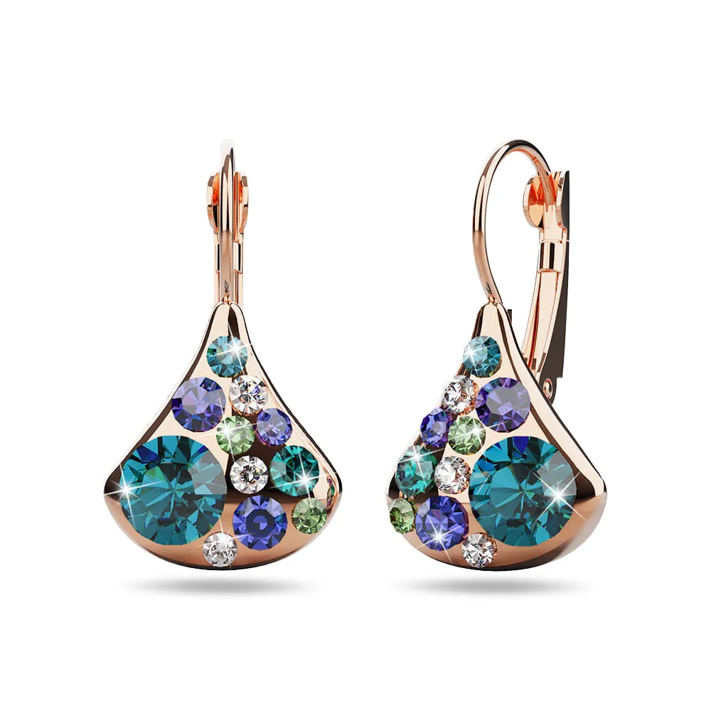 Ultramarine Clustered Austrian Crystal Leverback Earrings In Rose Gold