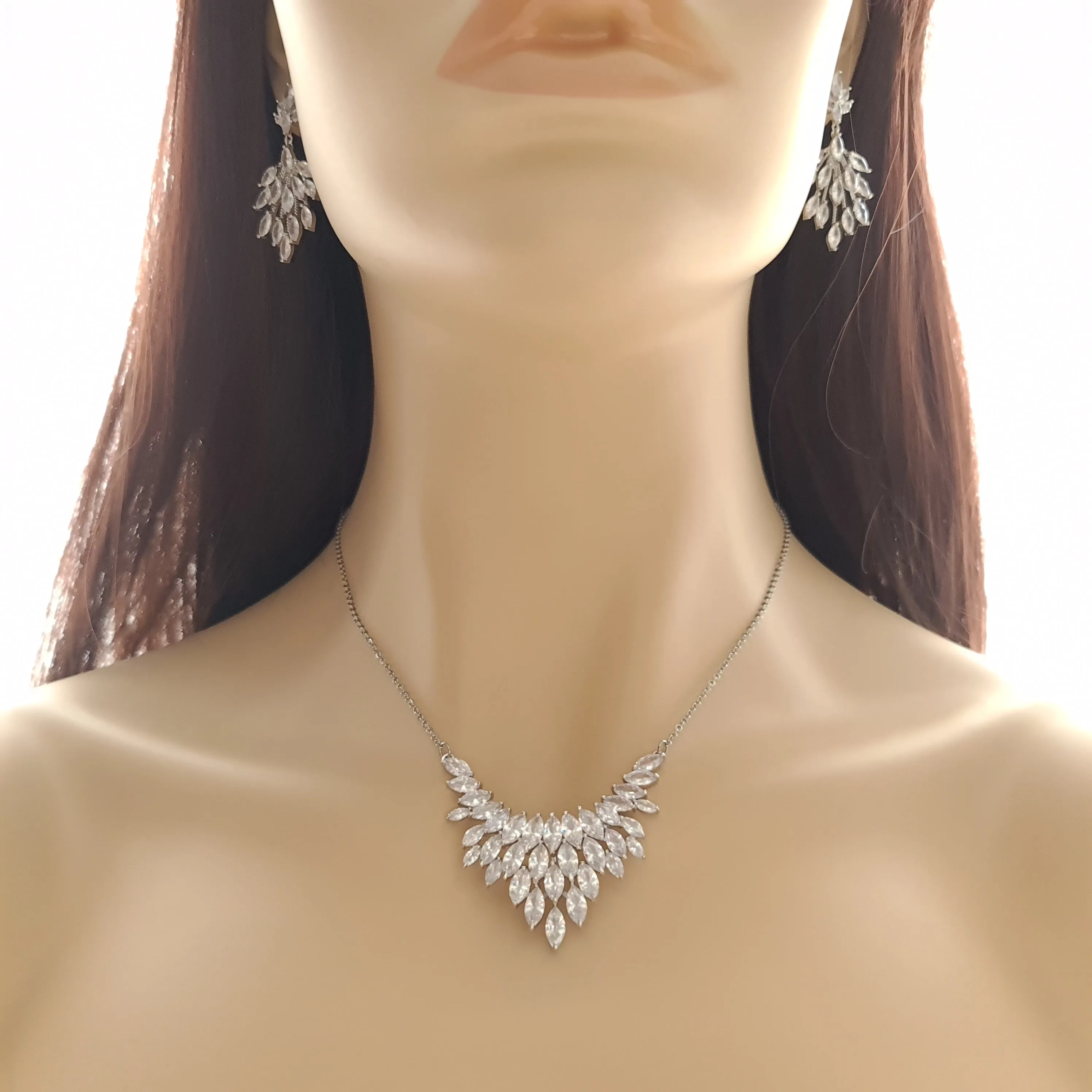 V Shaped Marquise Cluster Pendant Necklace in Rose Gold-Belle