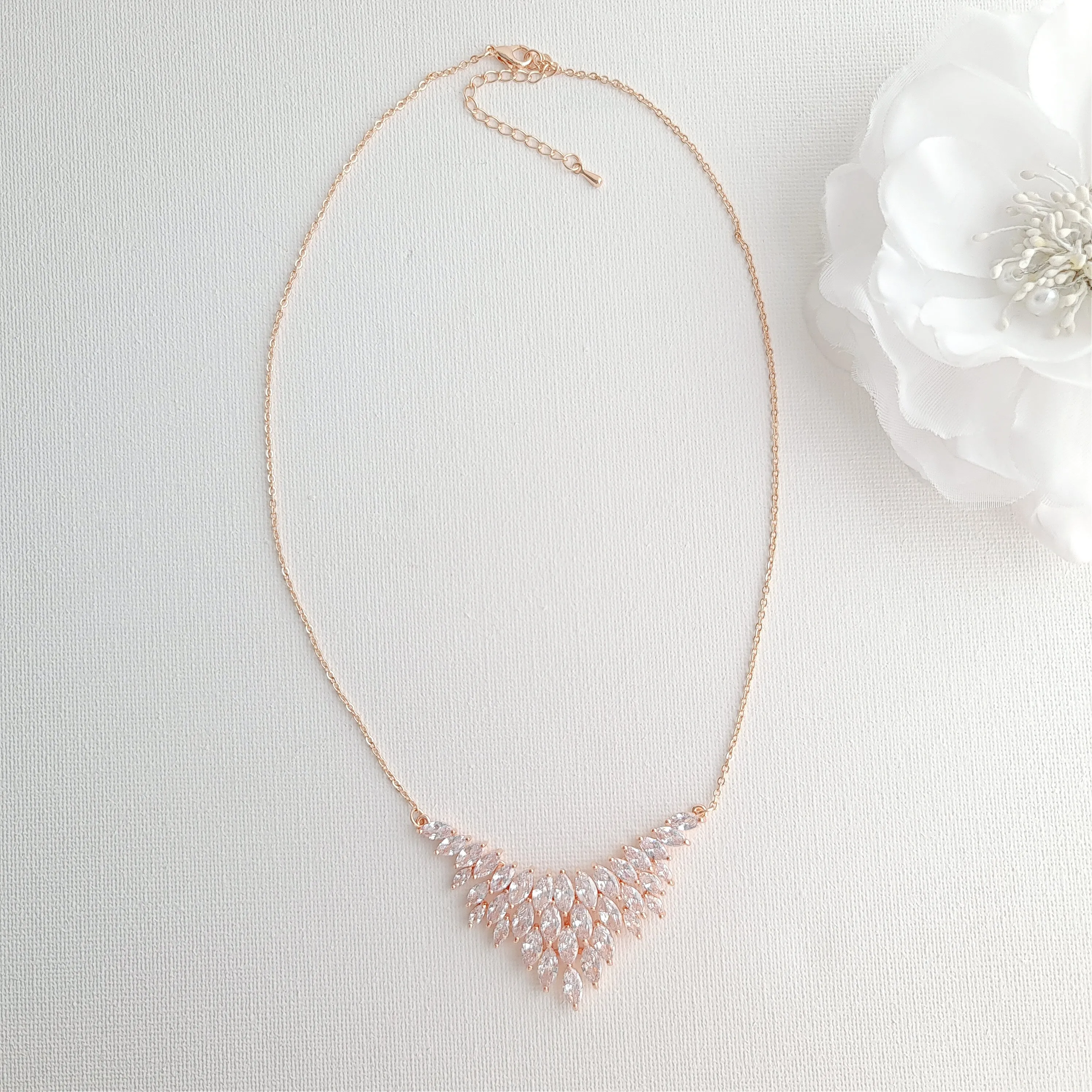 V Shaped Marquise Cluster Pendant Necklace in Rose Gold-Belle