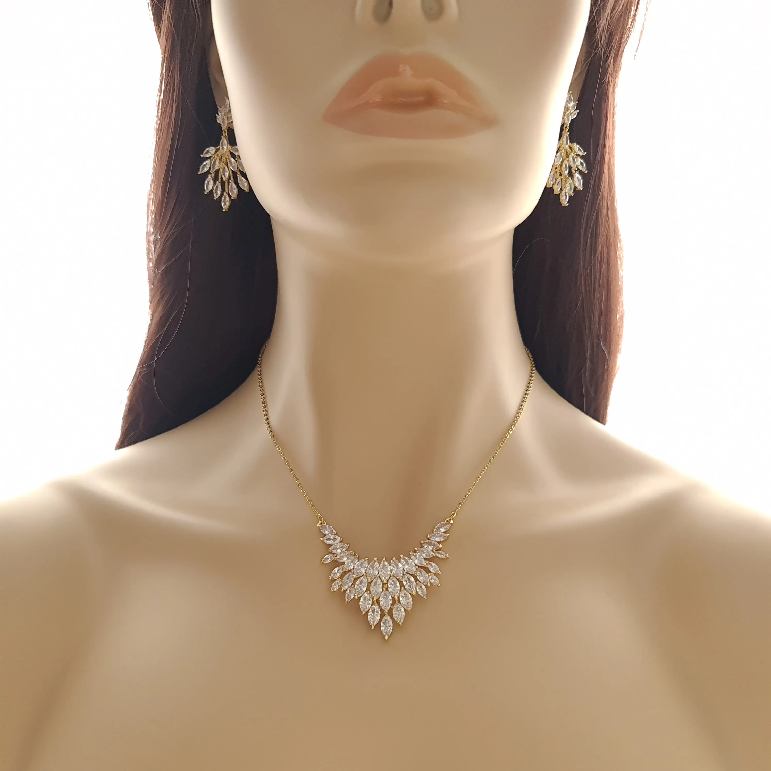 V Shaped Marquise Cluster Pendant Necklace in Rose Gold-Belle