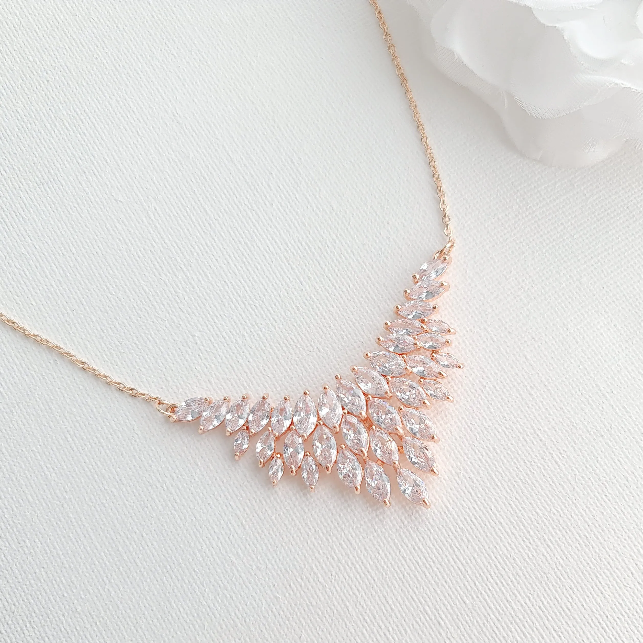 V Shaped Marquise Cluster Pendant Necklace in Rose Gold-Belle