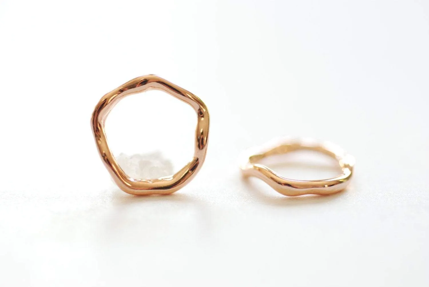 Vermeil Rose Gold Wavy Open Circle Charm- 18k gold plated over Sterling Silver, 15mm twist round link ring, spacer, connector, link, 32